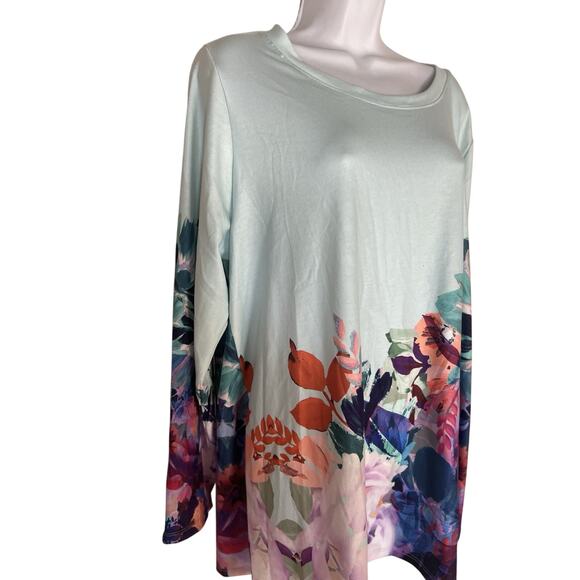 Soft Surroundings Floral Tunic Top Pasaia Aqua Stretch Long Sleeve Women’s Sz 1X - Picture 8 of 11